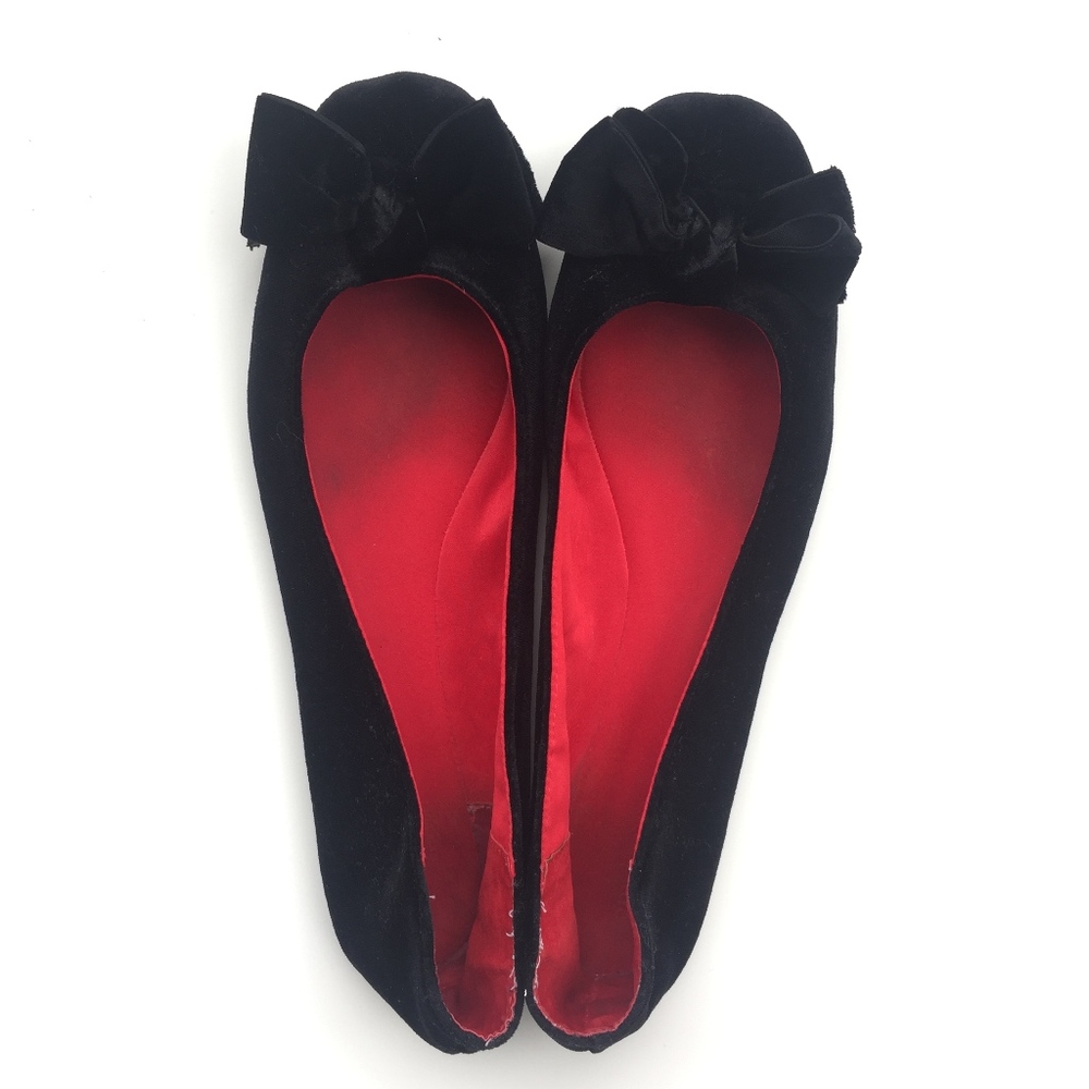 Kate Spade Black Velvet Bow Flats With Red Insoles